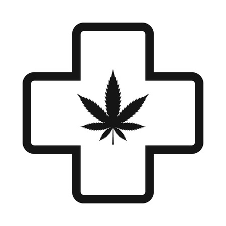 Hemp leaf with cross icon in black simple style isolated on white backgroundのイラスト素材