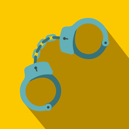 Handcuffs icon in flat style on a yellow backgroundのイラスト素材
