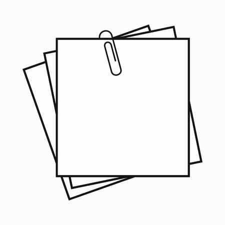 Sheet of paper for notes and paper clip icon in simple style on a white backgroundのイラスト素材