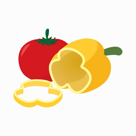 Tomato and pepper icon in cartoon style isolated on white backgroundのイラスト素材