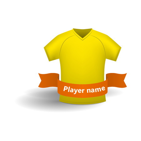 Yellow sports shirt with orange ribbon for player name icon in cartoon style isolated on white backgroundのイラスト素材