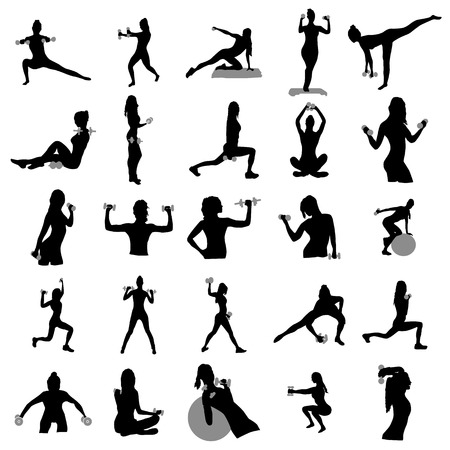 Fitness silhouettes set isolated on white backgroundのイラスト素材
