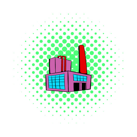 Factory building icon in comics style on a white backgroundのイラスト素材