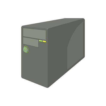Black computer system unit icon in cartoon style on a white backgroundのイラスト素材