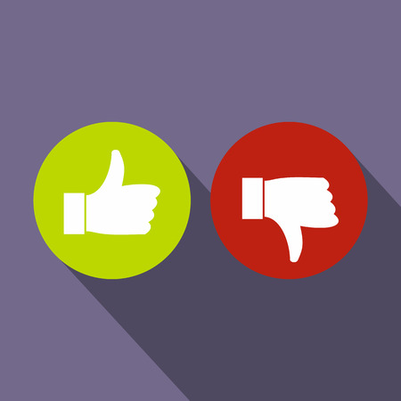 Thumbs up and down icon in flat style on a violet backgroundのイラスト素材