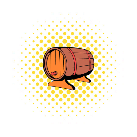 Wooden barrel of beer with a tap icon in comics style on a white backgroundのイラスト素材