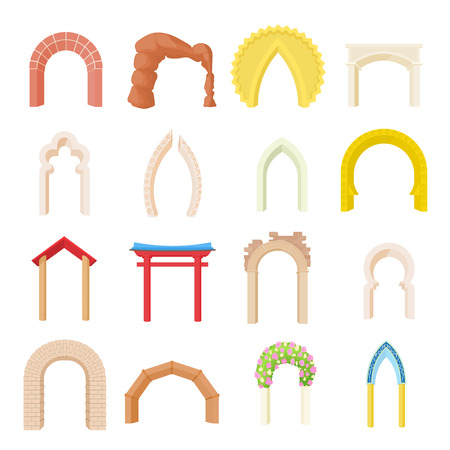Arch icons set in cartoon style isolated on white backgroundのイラスト素材
