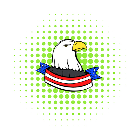 Bald eagle with USA flag icon in comics style on a white backgroundのイラスト素材
