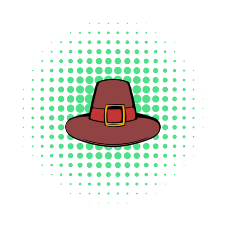 Pilgrim hat icon in comics style on a white backgroundのイラスト素材