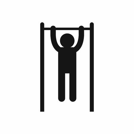 Man doing pull ups on the horizontal bar icon in simple style on a white backgroundのイラスト素材