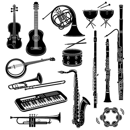 Musical instrument icons set in simple style on a white backgroundのイラスト素材
