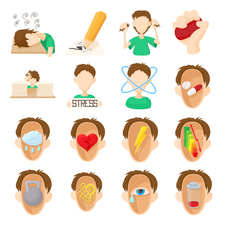 Stress icons set in cartoon style on a white backgroundのイラスト素材