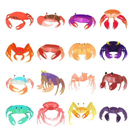 Crab icons set in cartoon style isolated on white backgroundのイラスト素材