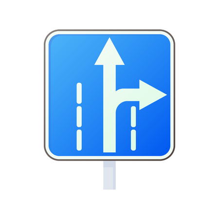 Warning traffic sign drive straight or right icon in cartoon style on a white backgroundのイラスト素材