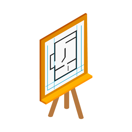 Flipchart with building plan icon in isometric 3d style on a white backgroundのイラスト素材