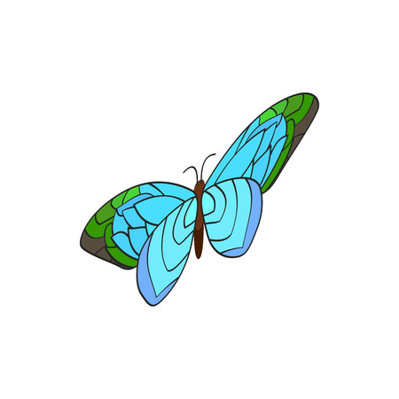 Blue butterfly icon in isometric 3d style on a white backgroundのイラスト素材