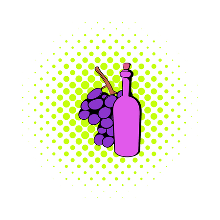 Bottle of wine grape branch icon in comics style on a white backgroundのイラスト素材