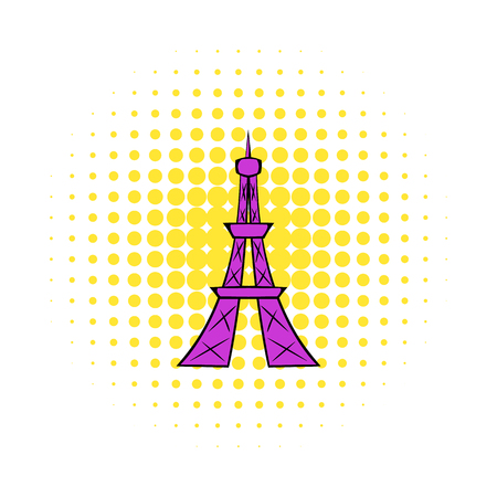 Eiffel Tower icon in comics style on a white backgroundのイラスト素材