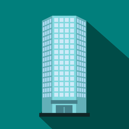 Modern office building icon in flat style on a blue backgroundのイラスト素材