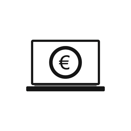 Laptop screen with the euro sign icon in simple style on a white backgroundのイラスト素材