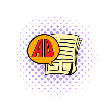 Newspaper with space for advertisement icon in comics style on a white backgroundのイラスト素材