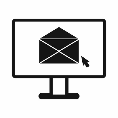 Computer with e-mail icon in simple style on a white backgroundのイラスト素材