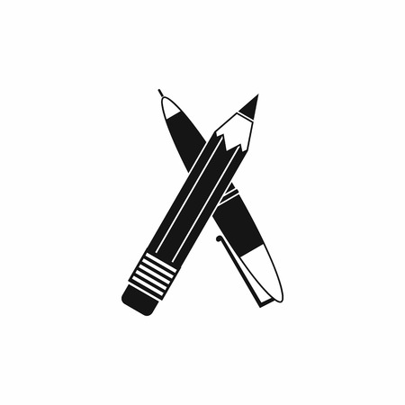 Pen and pencil icon in simple style on a white backgroundのイラスト素材
