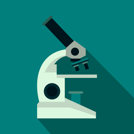 Microscope icon in flat style on a blue backgroundのイラスト素材