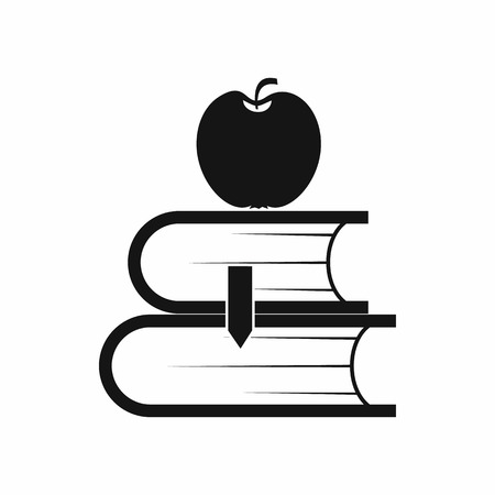Two books and apple icon in simple style on a white backgroundのイラスト素材