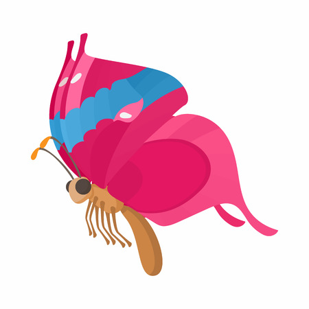 Pink-blue butterfly with spots on wings icon in cartoon style isolated on white backgroundのイラスト素材