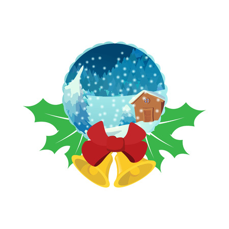 Merry Christmas glass snow ball icon in cartoon style on a white backgroundのイラスト素材