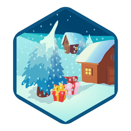 Christmas and New Year icon in cartoon style on a white backgroundのイラスト素材