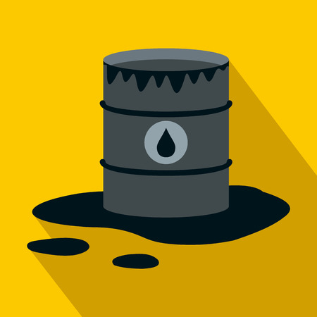 Barrel and oil spill icon in flat style on a yellow backgroundのイラスト素材