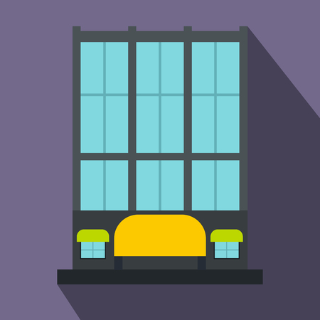 Shopping center store building icon in flat style on a violet backgroundの写真素材