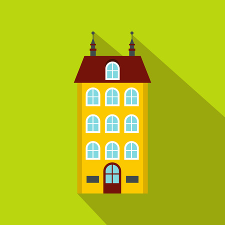 House with three floors icon in flat style on a green backgroundのイラスト素材