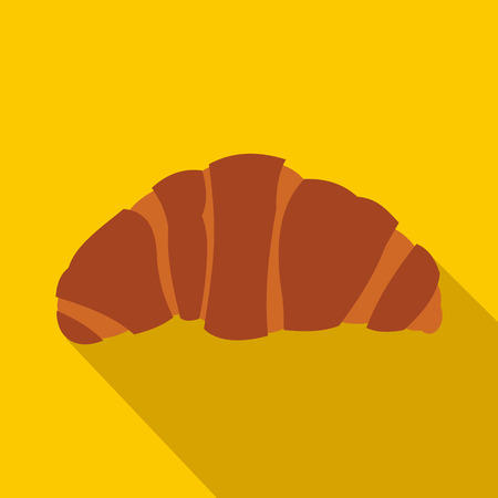 Croissant icon in flat style on a yellow backgroundのイラスト素材