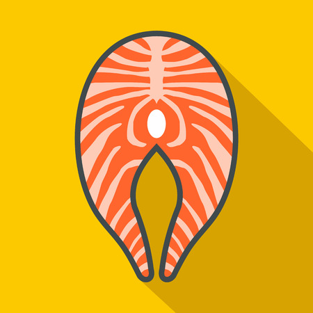 Salmon steak icon in flat style on a yellow backgroundのイラスト素材