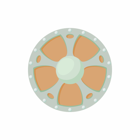 Round shield with wooden decoration icon in cartoon style isolated on white background. Protection and security symbolのイラスト素材