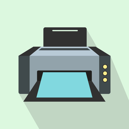 Grey printer icon in flat style on a light blue backgroundのイラスト素材