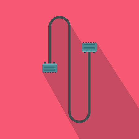 Cable wire computer icon in flat style on a pink background