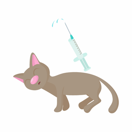 Cat receives an injection icon in cartoon style isolated on white background. Veterinary care symbolのイラスト素材