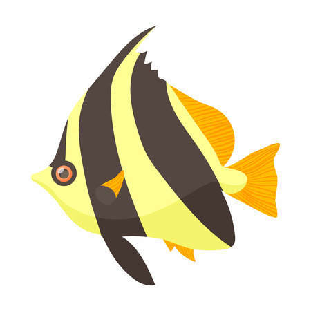 Moorish idol fish icon in cartoon style isolated on white background. Sea and ocean symbolのイラスト素材