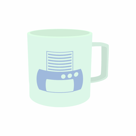 Cup with printer icon in cartoon style on a white backgroundのイラスト素材