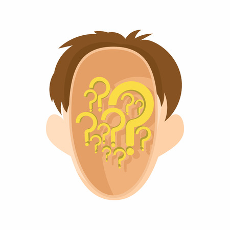 Head with gears and questions icon in cartoon style on a white backgroundのイラスト素材