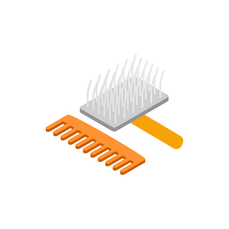 Brush and comb for animals icon in isometric 3d style isolated on white background. Pet care symbolのイラスト素材