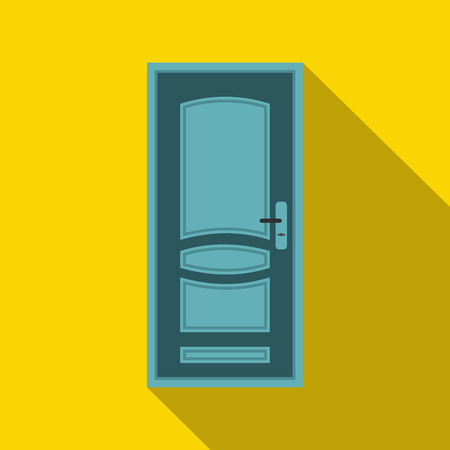 Blue door icon in flat style on a yellow backgroundのイラスト素材