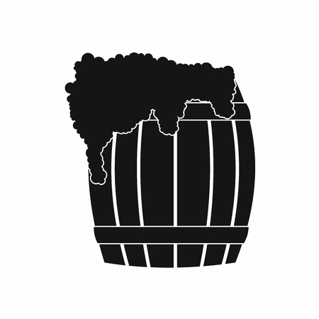 Wooden barrel of beer with froth icon in simple style on a white backgroundのイラスト素材