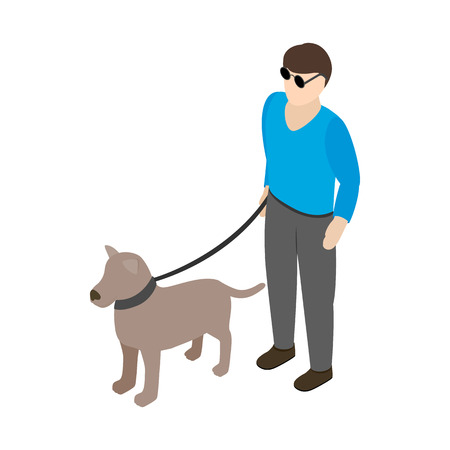 Blind man with guide dog icon in isometric 3d style on a white backgroundのイラスト素材