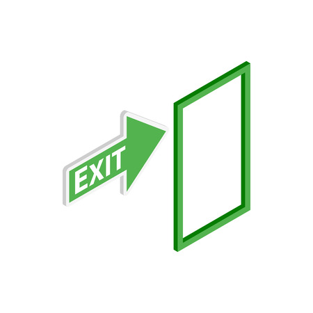 Green exit sign icon in isometric 3d style on a white backgroundのイラスト素材