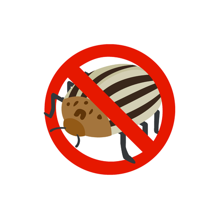 Warning sign with colorado potato beetle icon in isometric 3d style isolated on white background. Sanitation and prohibition symbolのイラスト素材